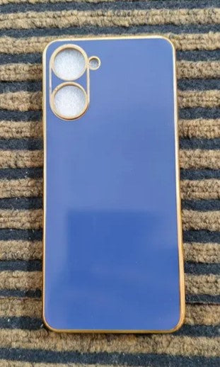 VAKIBO Golden Chrome Border Blue Coloured Soft TPU Back Cover Case With Camera Protection Suitable for Realme 10 Pro
