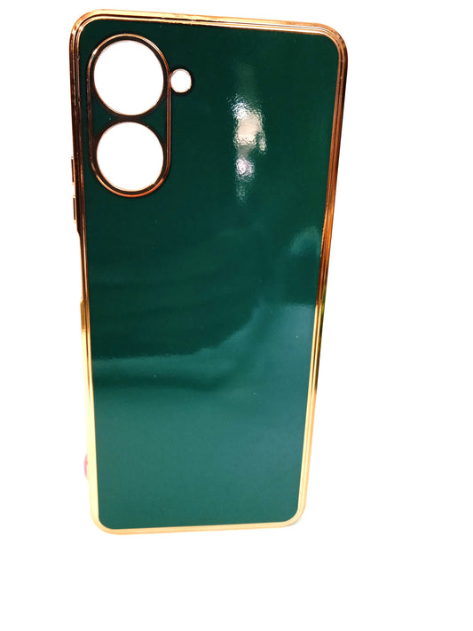 VAKIBO Golden Chrome Border Green Coloured Soft TPU Back Cover Case With Camera Protection Suitable for Realme 10 Pro