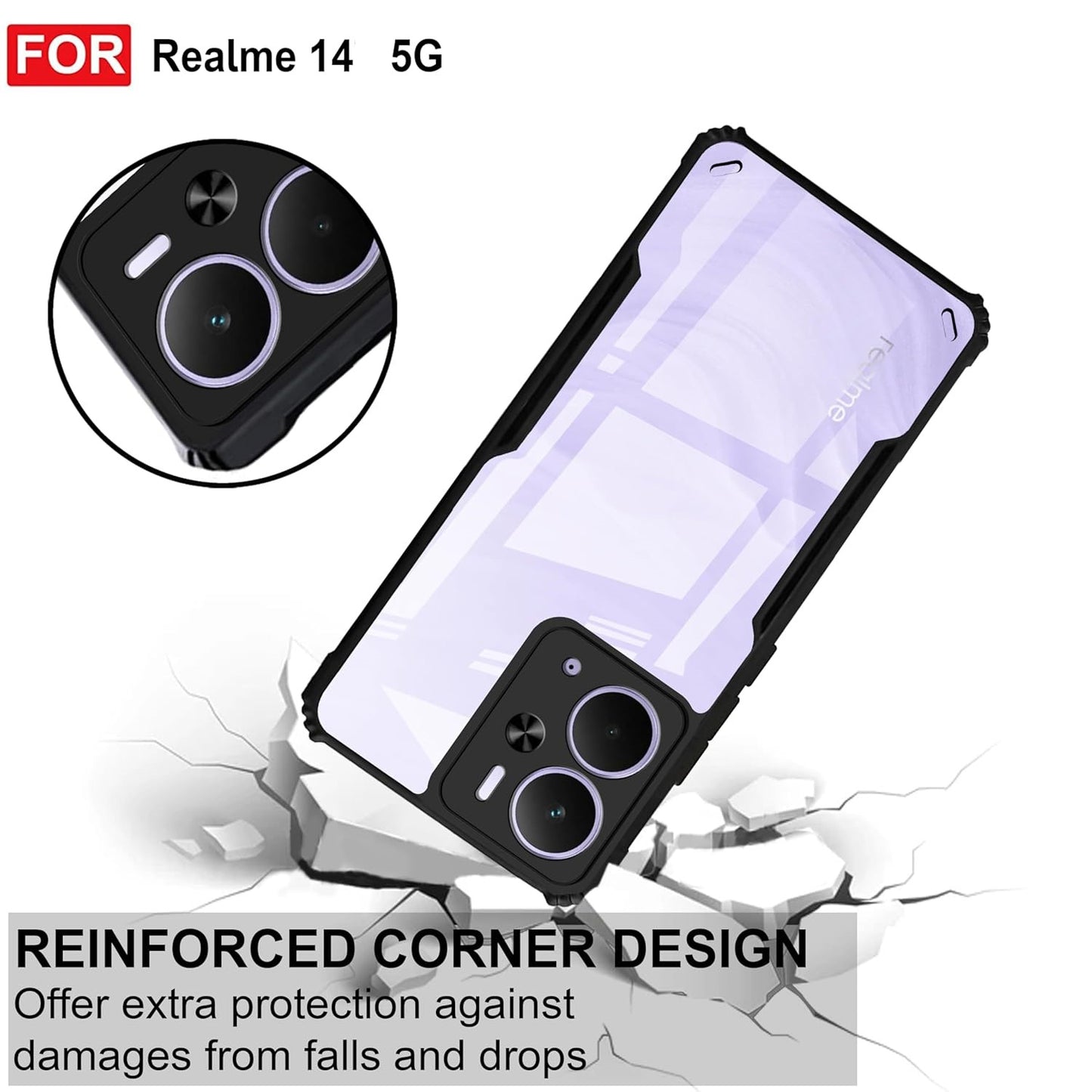 VAKIBO Super Premium Black Border Transparent Case With Corner Protection &amp; Camera Protection Suitable for Realme 14
