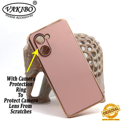 VAKIBO Golden Chrome Border Peach Coloured Soft TPU Back Cover Case With Camera Protection Suitable for Realme C33