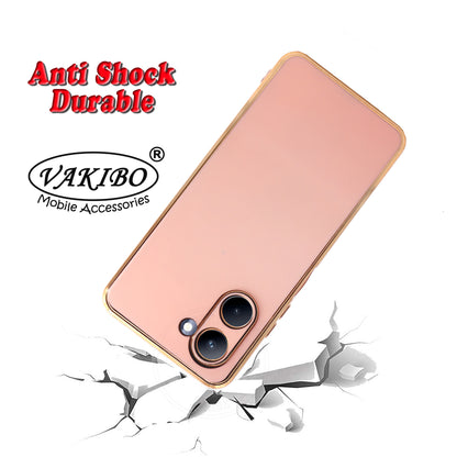 VAKIBO Golden Chrome Border Peach Coloured Soft TPU Back Cover Case With Camera Protection Suitable for Realme C33