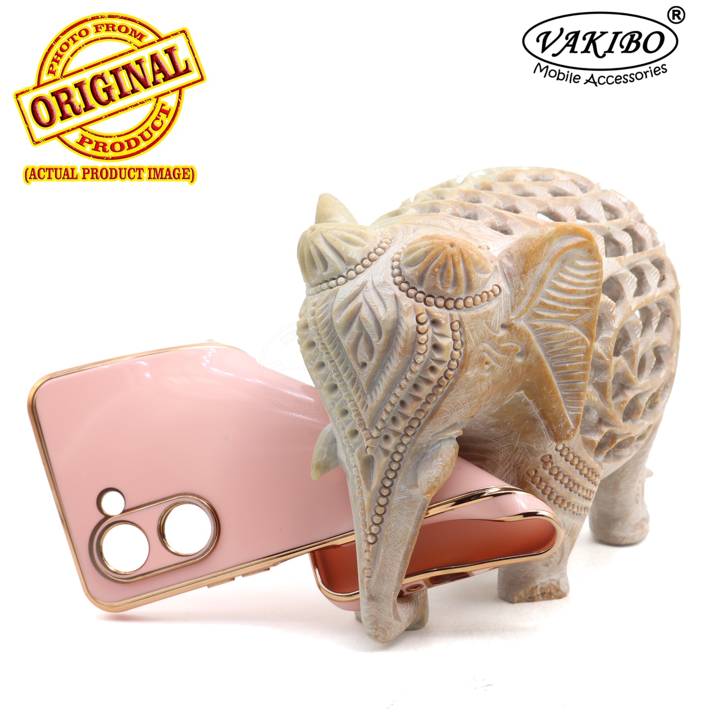 VAKIBO Golden Chrome Border Peach Coloured Soft TPU Back Cover Case With Camera Protection Suitable for Realme C33