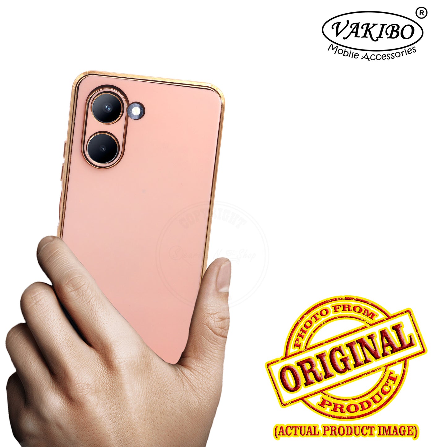 VAKIBO Golden Chrome Border Peach Coloured Soft TPU Back Cover Case With Camera Protection Suitable for Realme C33