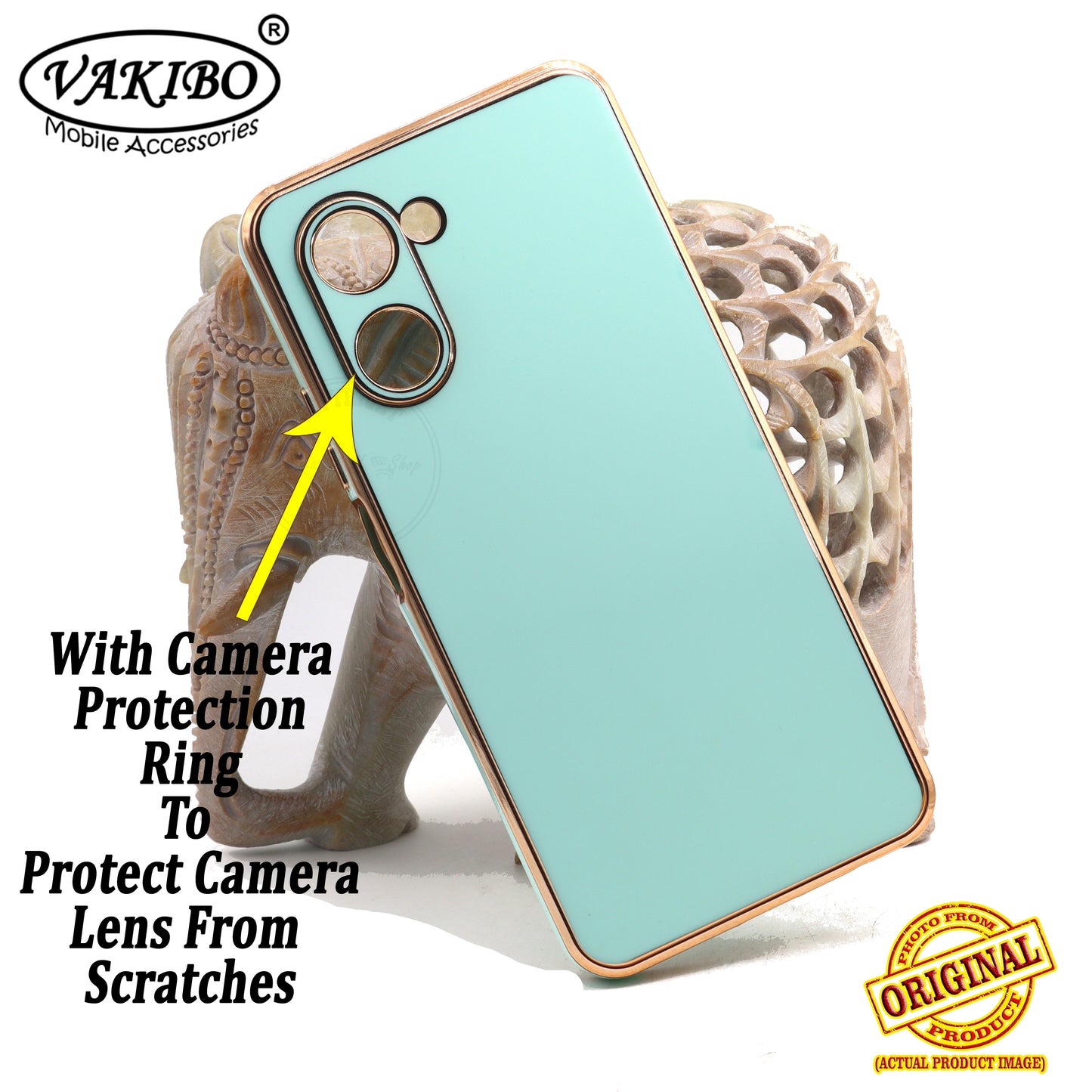 VAKIBO Golden Chrome Border Pista Coloured Soft TPU Back Cover Case With Camera Protection Suitable for Realme C33