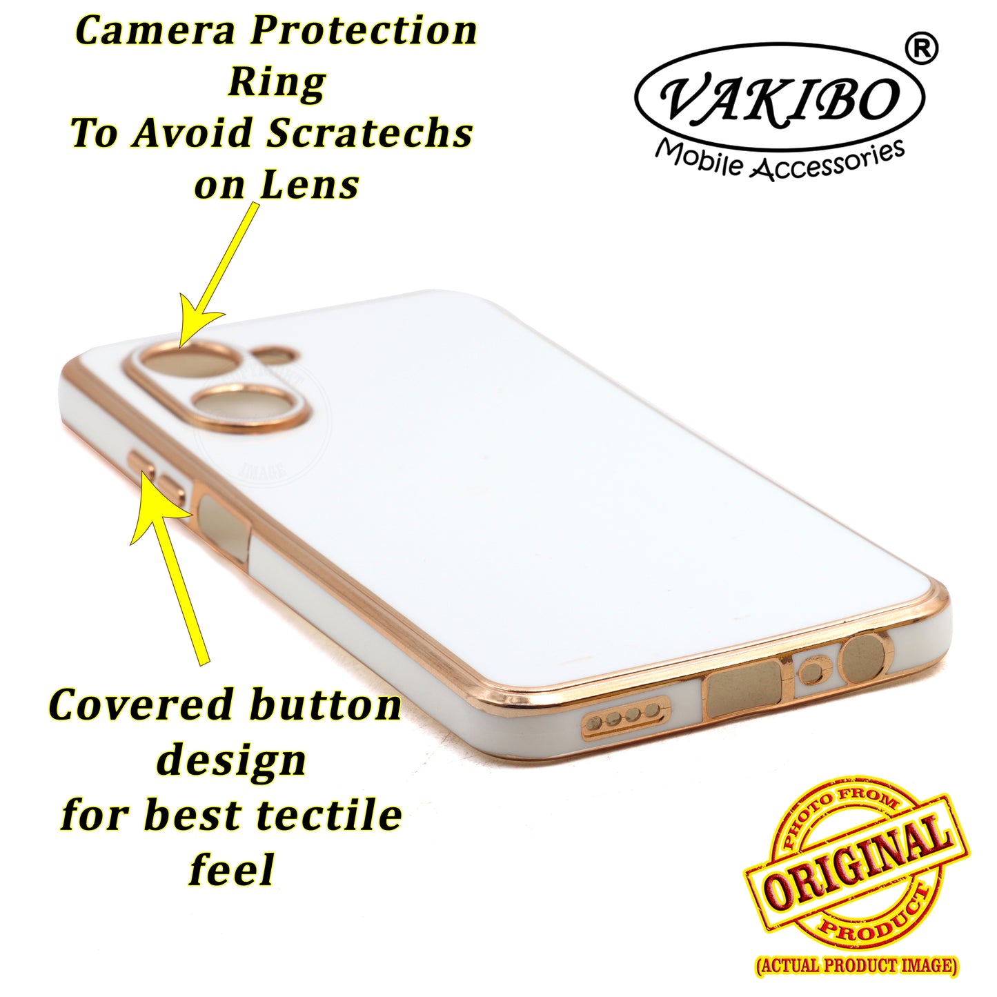 VAKIBO Golden Chrome Border White Coloured Soft TPU Back Cover Case With Camera Protection Suitable for Realme C33