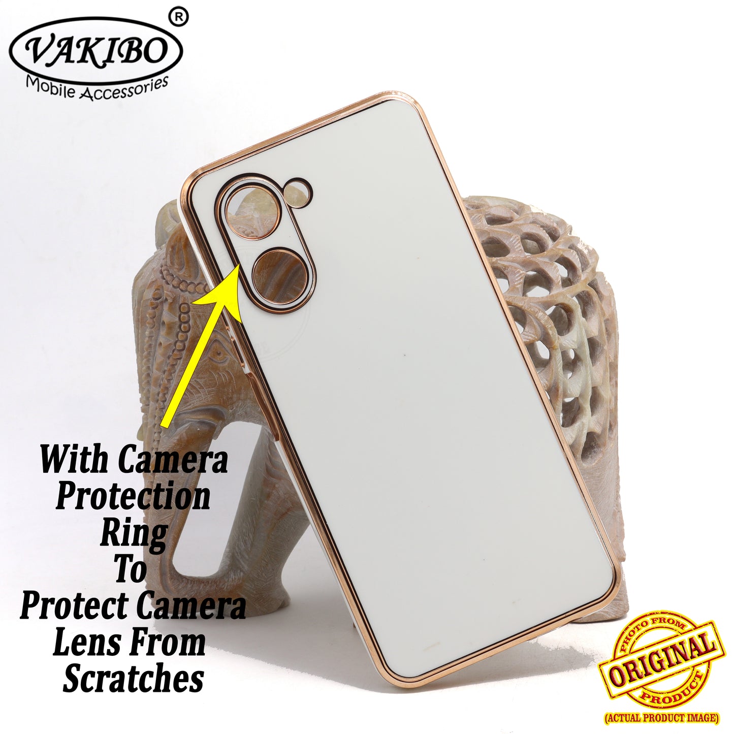 VAKIBO Golden Chrome Border White Coloured Soft TPU Back Cover Case With Camera Protection Suitable for Realme C33