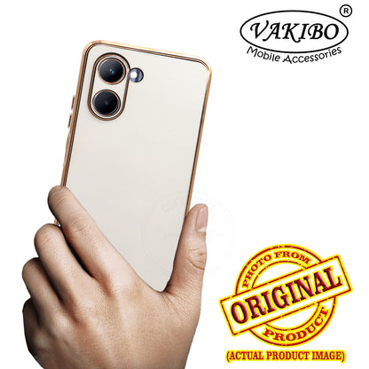 VAKIBO Golden Chrome Border White Coloured Soft TPU Back Cover Case With Camera Protection Suitable for Realme C33