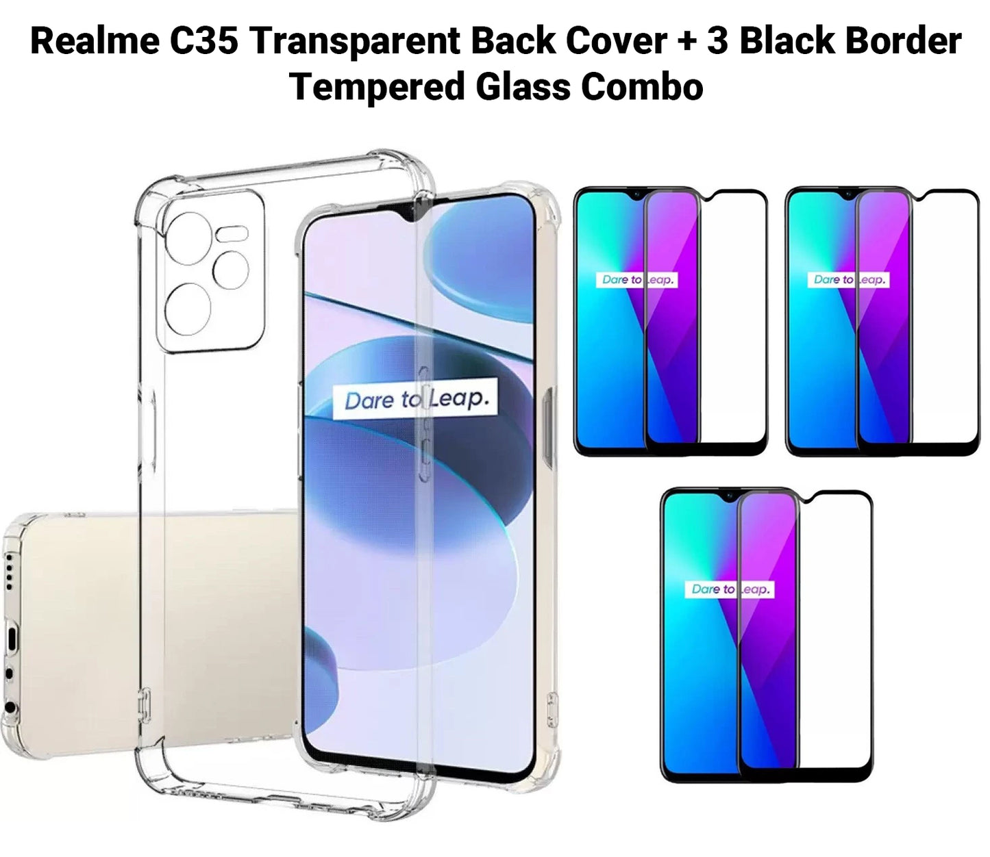 VAKIBO Super Premium Soft TPU Transparent Case With Dustplug,Side Grip,Corner Protection,lanyard Cuts,Camera Protection Suitable for Realme C35