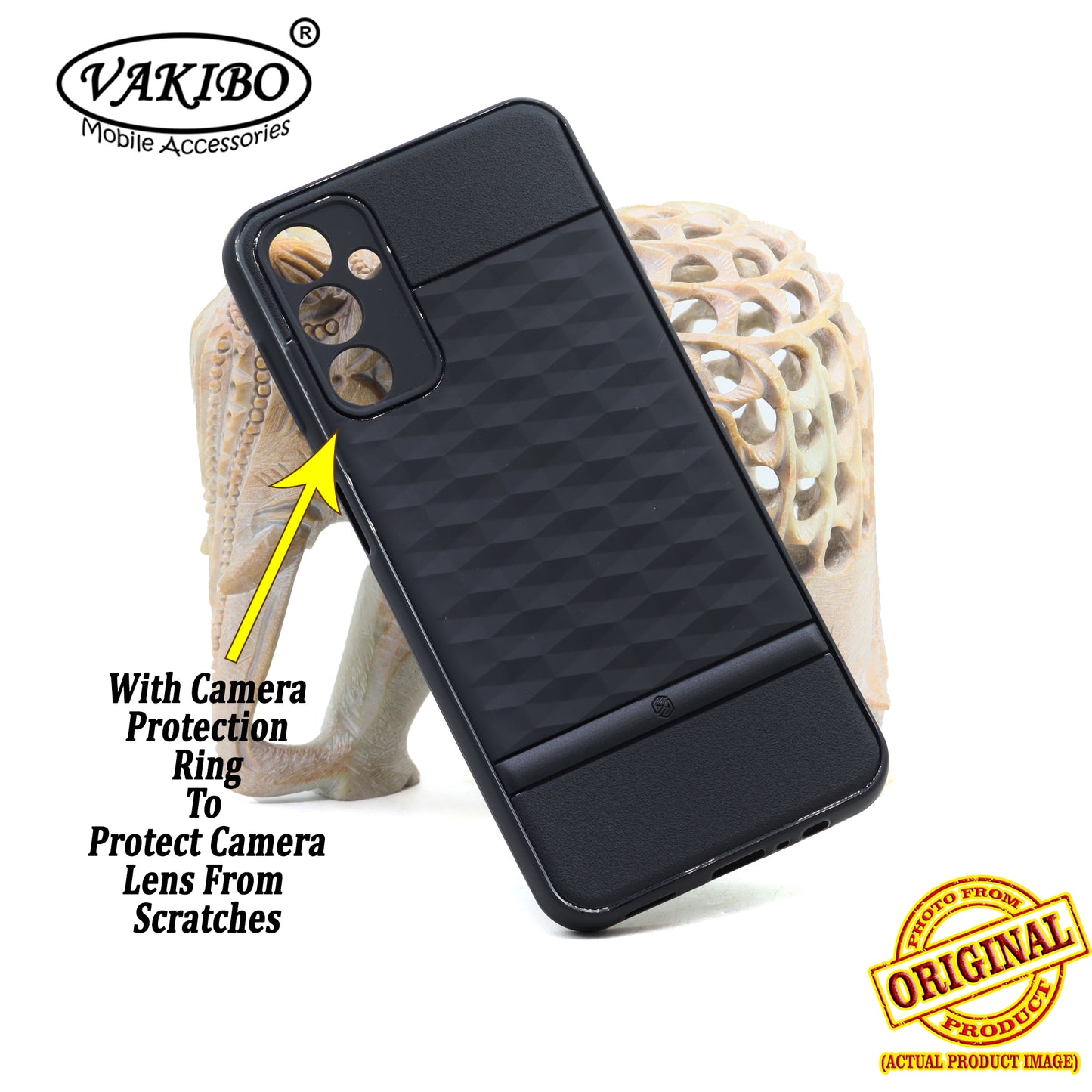 VAKIBO Parallax Design Black Coloured Soft TPU Rubber Back Cover Case With Camera Protection Ring Suitable for Samsung Galaxy A14 4G