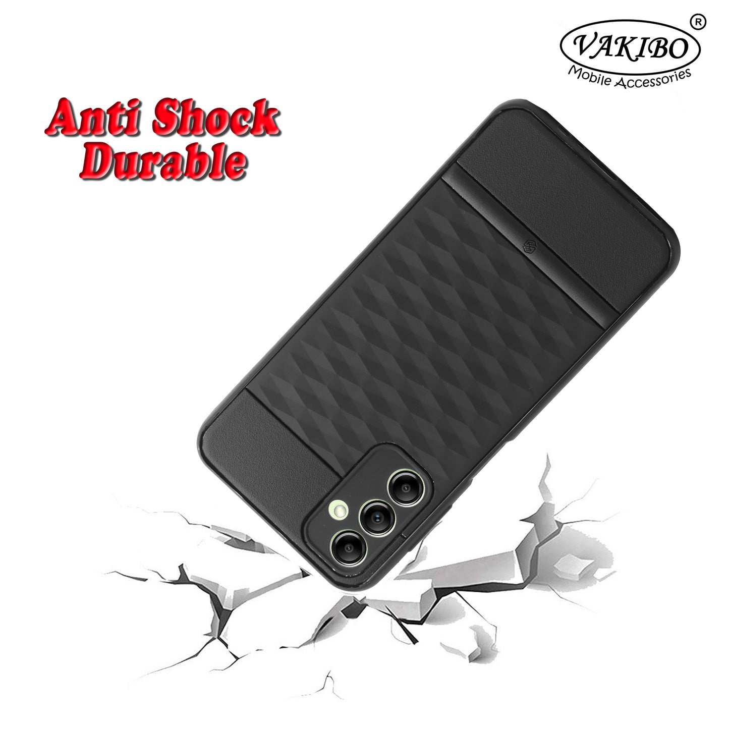 VAKIBO Parallax Design Black Coloured Soft TPU Rubber Back Cover Case With Camera Protection Ring Suitable for Samsung Galaxy A14 4G