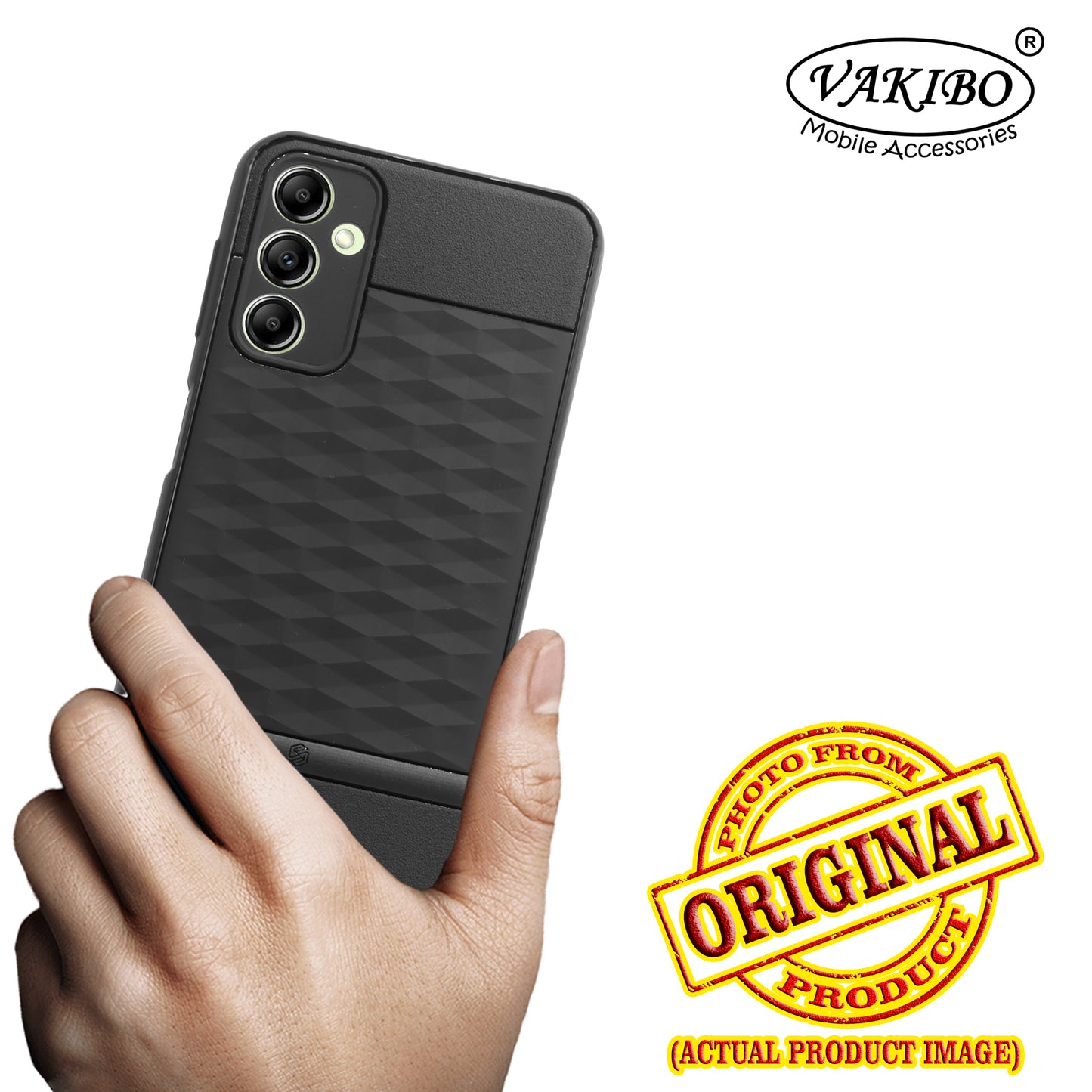 VAKIBO Parallax Design Black Coloured Soft TPU Rubber Back Cover Case With Camera Protection Ring Suitable for Samsung Galaxy A14 4G