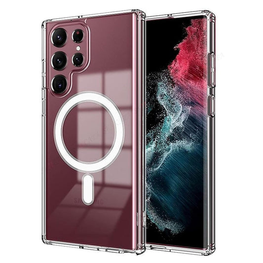 VAKIBO Megnatic Magsafe Transparent Coloured Soft with Hard back Back Cover Case With Camera Protection Ring Suitable for Samsung Galaxy S23 Ultra