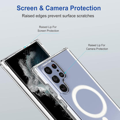 VAKIBO Megnatic Magsafe Transparent Coloured Soft with Hard back Back Cover Case With Camera Protection Ring Suitable for Samsung Galaxy S23 Ultra