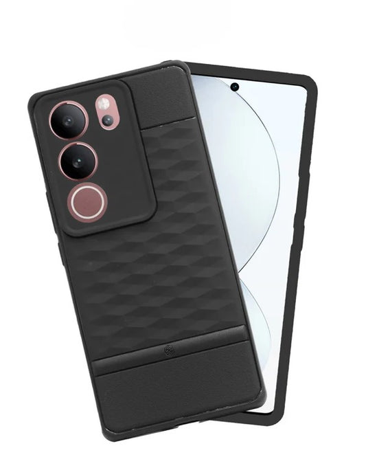 VAKIBO Parallax Design Black Coloured Soft TPU Rubber Back Cover Case With Camera Protection Ring Suitable for Vivo S17 Pro