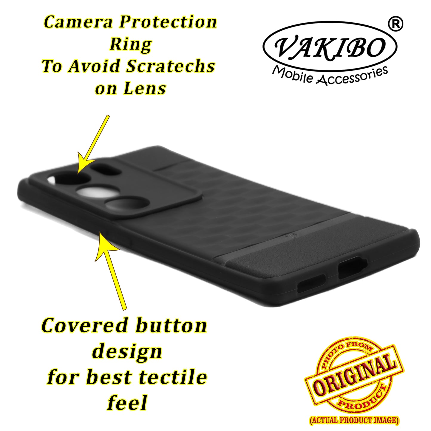 VAKIBO Parallax Design Black Coloured Soft TPU Rubber Back Cover Case With Camera Protection Ring Suitable for Vivo V29