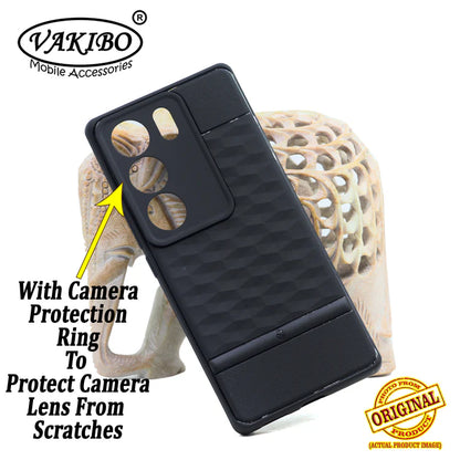VAKIBO Parallax Design Black Coloured Soft TPU Rubber Back Cover Case With Camera Protection Ring Suitable for Vivo S17 Pro