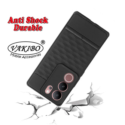 VAKIBO Parallax Design Black Coloured Soft TPU Rubber Back Cover Case With Camera Protection Ring Suitable for Vivo V29 Pro