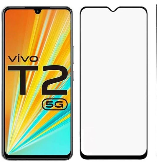 Super Premium Quality Tempered Glass Screen Guard Protector With Black Border Suitable For Vivo T2 5G