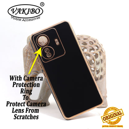VAKIBO Golden Chrome Border Black Coloured Soft TPU Back Cover Case With Camera Protection Suitable for Vivo T1 Pro