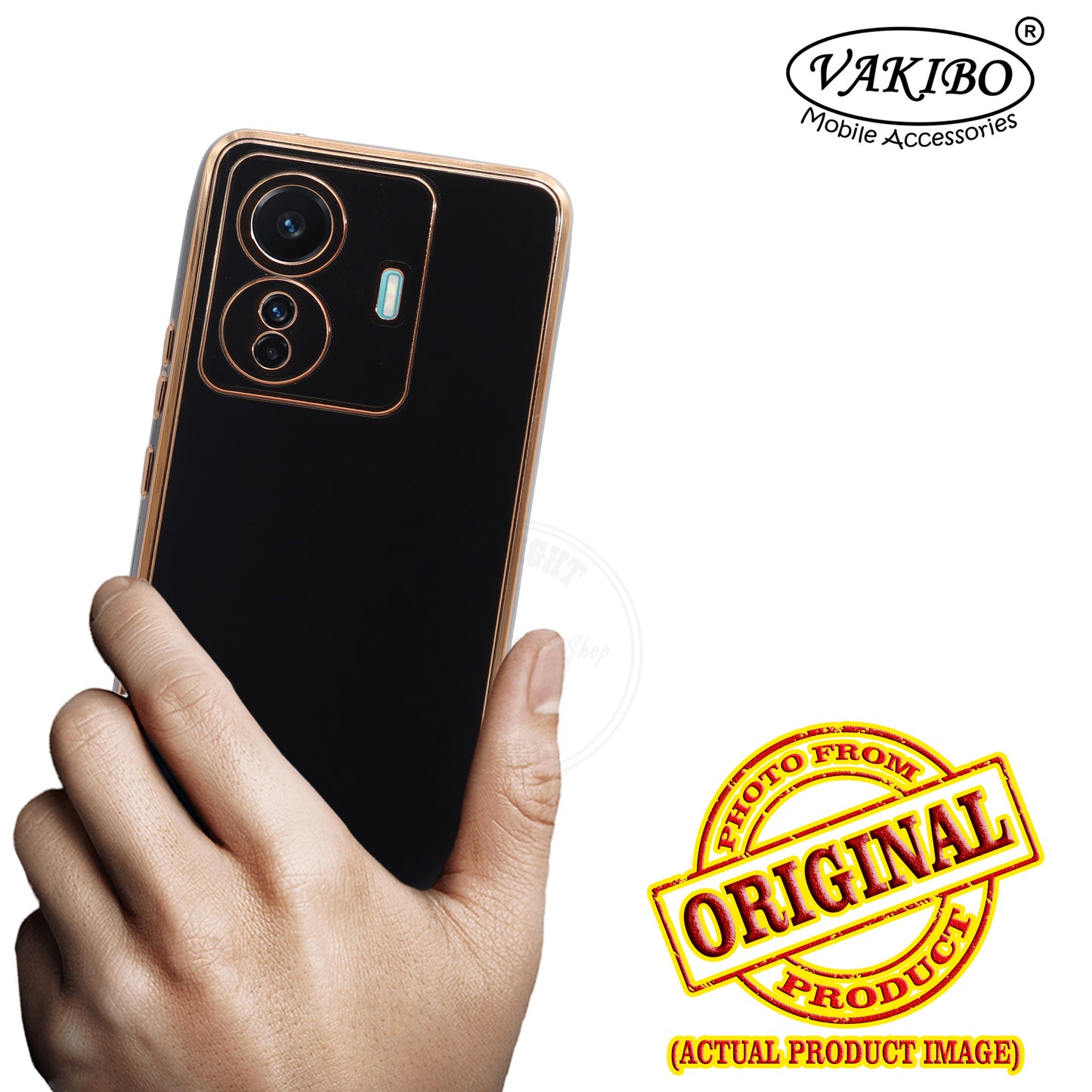VAKIBO Golden Chrome Border Black Coloured Soft TPU Back Cover Case With Camera Protection Suitable for Vivo T1 Pro