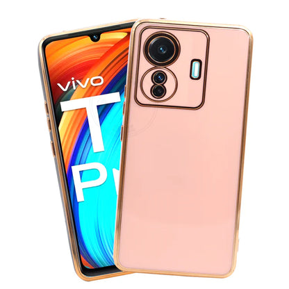 VAKIBO Golden Chrome Border Peach Coloured Soft TPU Back Cover Case With Camera Protection Suitable for Iqoo Z6 Pro