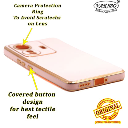 VAKIBO Golden Chrome Border Peach Coloured Soft TPU Back Cover Case With Camera Protection Suitable for Vivo T1 Pro