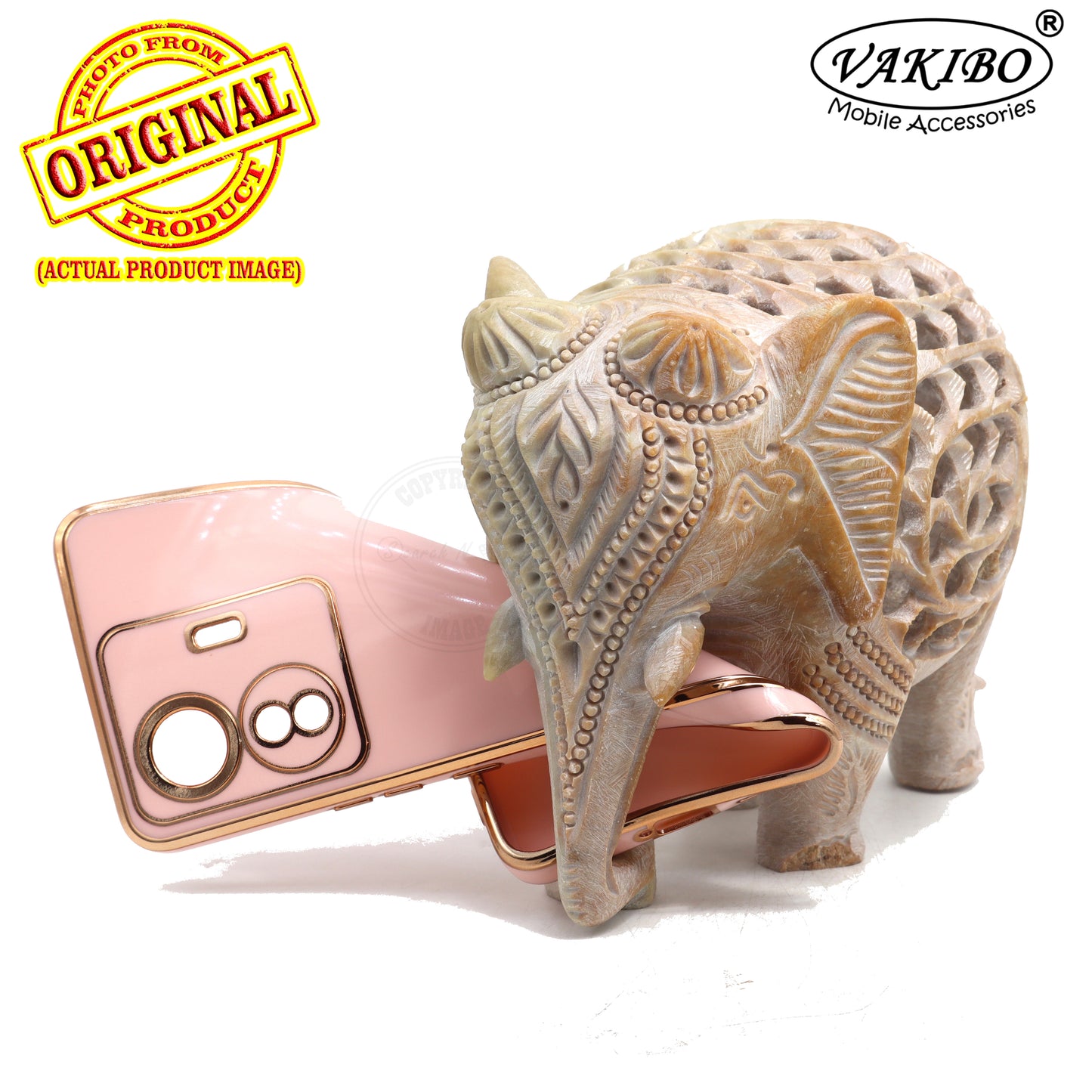VAKIBO Golden Chrome Border Peach Coloured Soft TPU Back Cover Case With Camera Protection Suitable for Vivo T1 Pro