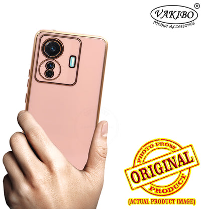 VAKIBO Golden Chrome Border Peach Coloured Soft TPU Back Cover Case With Camera Protection Suitable for Vivo T1 Pro