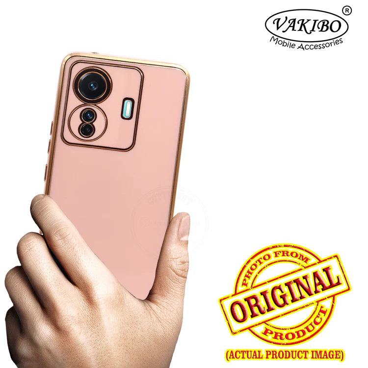 VAKIBO Golden Chrome Border Peach Coloured Soft TPU Back Cover Case With Camera Protection Suitable for Iqoo Z6 Pro