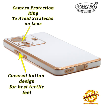 VAKIBO Golden Chrome Border White Coloured Soft TPU Back Cover Case With Camera Protection Suitable for Vivo T1 Pro