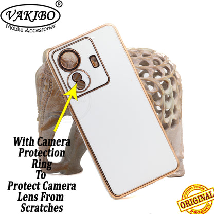 VAKIBO Golden Chrome Border White Coloured Soft TPU Back Cover Case With Camera Protection Suitable for Vivo T1 Pro