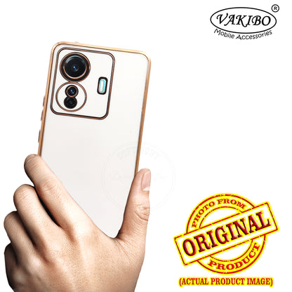 VAKIBO Golden Chrome Border White Coloured Soft TPU Back Cover Case With Camera Protection Suitable for Vivo T1 Pro