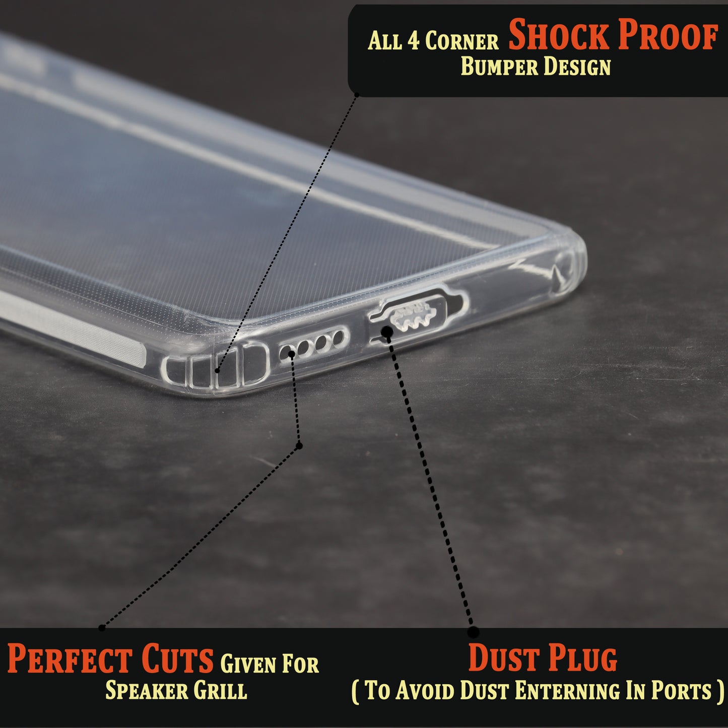 VAKIBO Super Premium Soft TPU Transparent Case With Dustplug,Side Grip,Corner Protection,lanyard Cuts,Camera Protection Suitable for Vivo T1 Pro