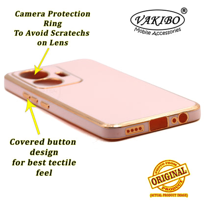VAKIBO Golden Chrome Border Peach Coloured Soft TPU Back Cover Case With Camera Protection Suitable for Vivo T1 44W