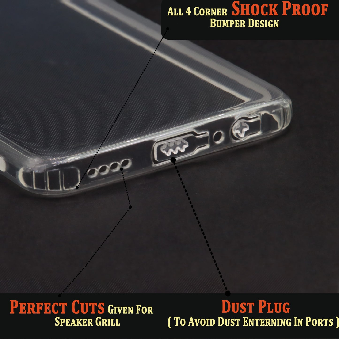 VAKIBO Super Premium Soft TPU Transparent Case With Dustplug,Side Grip,Corner Protection,lanyard Cuts,Camera Protection Suitable for Iqoo Z6 44W