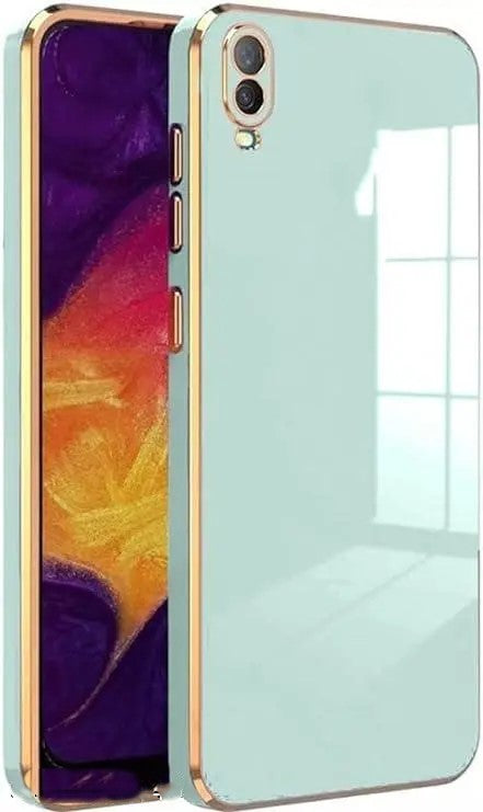 VAKIBO Golden Chrome Border Aqua Coloured Soft TPU Back Cover Case With Camera Protection Suitable for Vivo V11 Pro