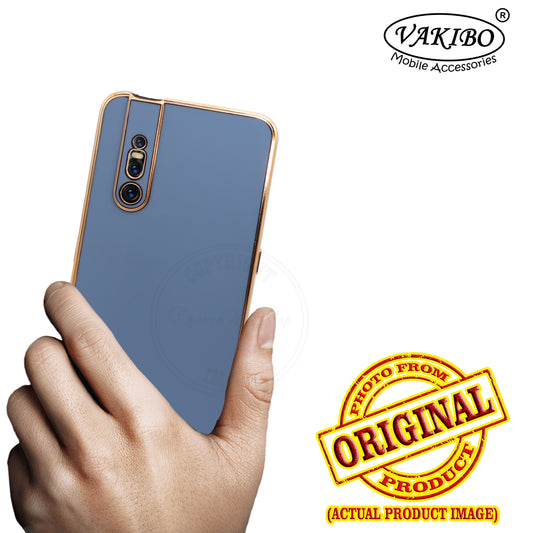VAKIBO Golden Chrome Border Steel Blue Coloured Soft TPU Back Cover Case With Camera Protection Suitable for Vivo V15 Pro