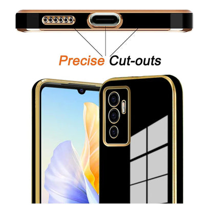 VAKIBO Golden Chrome Border Black Coloured Soft TPU Back Cover Case With Camera Protection Suitable for Vivo V23e 5G