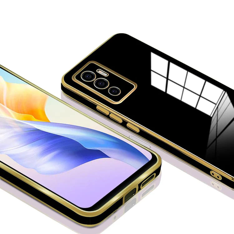 VAKIBO Golden Chrome Border Black Coloured Soft TPU Back Cover Case With Camera Protection Suitable for Vivo V23e 5G