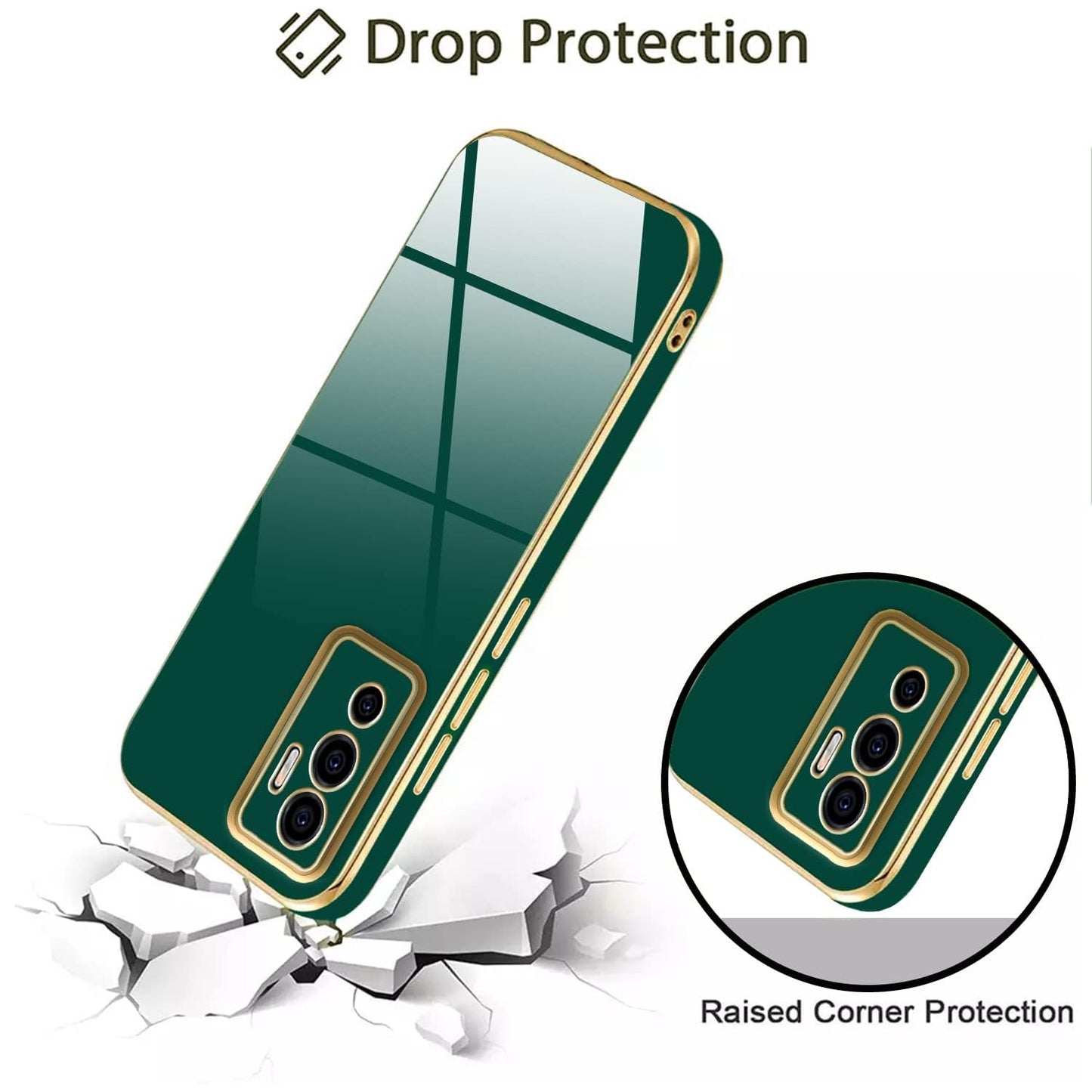 VAKIBO Golden Chrome Border Green Coloured Soft TPU Back Cover Case With Camera Protection Suitable for Vivo V23e