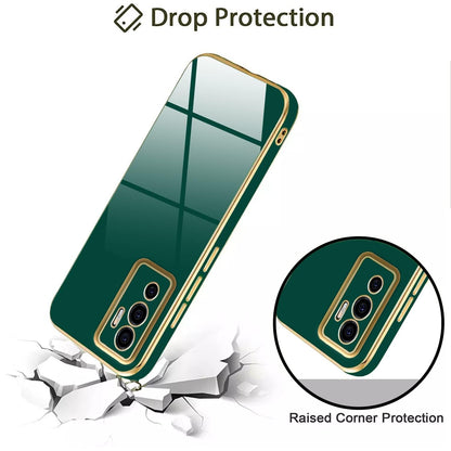 VAKIBO Golden Chrome Border Green Coloured Soft TPU Back Cover Case With Camera Protection Suitable for Vivo V23e