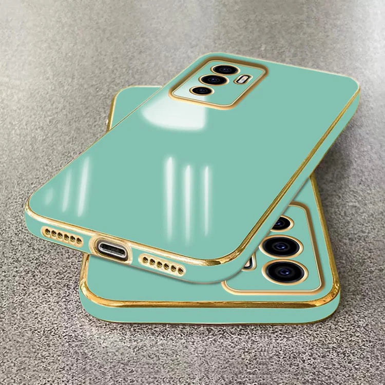 VAKIBO Golden Chrome Border Pista Coloured Soft TPU Back Cover Case With Camera Protection Suitable for Vivo V23e 5G