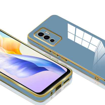 VAKIBO Golden Chrome Border Steel Blue Coloured Soft TPU Back Cover Case With Camera Protection Suitable for Vivo V23e