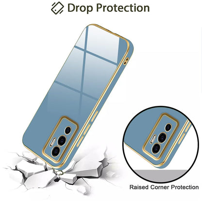 VAKIBO Golden Chrome Border Steel Blue Coloured Soft TPU Back Cover Case With Camera Protection Suitable for Vivo V23e