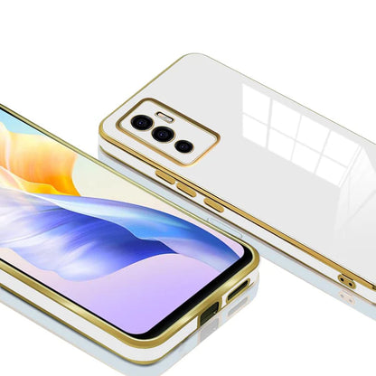 VAKIBO Golden Chrome Border White Coloured Soft TPU Back Cover Case With Camera Protection Suitable for Vivo V23e 5G