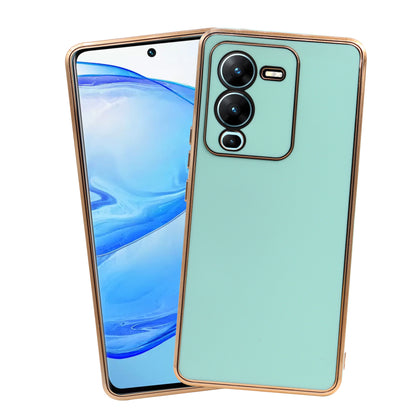 VAKIBO Golden Chrome Border Pista Coloured Soft TPU Back Cover Case With Camera Protection Suitable for Vivo V25 Pro