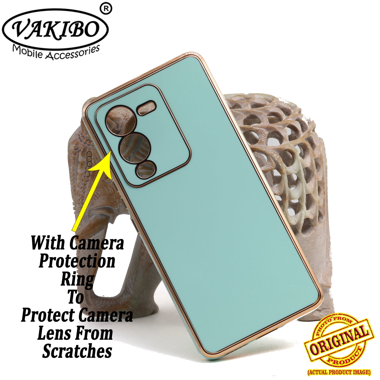 VAKIBO Golden Chrome Border Pista Coloured Soft TPU Back Cover Case With Camera Protection Suitable for Vivo V25 Pro