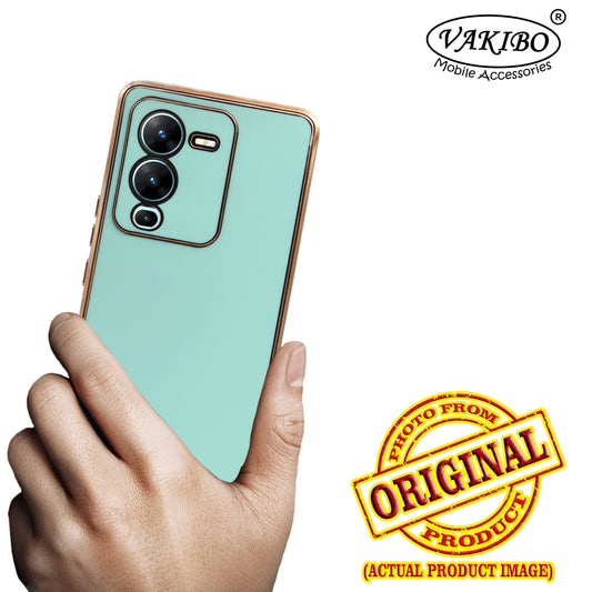 VAKIBO Golden Chrome Border Pista Coloured Soft TPU Back Cover Case With Camera Protection Suitable for Vivo V25 Pro