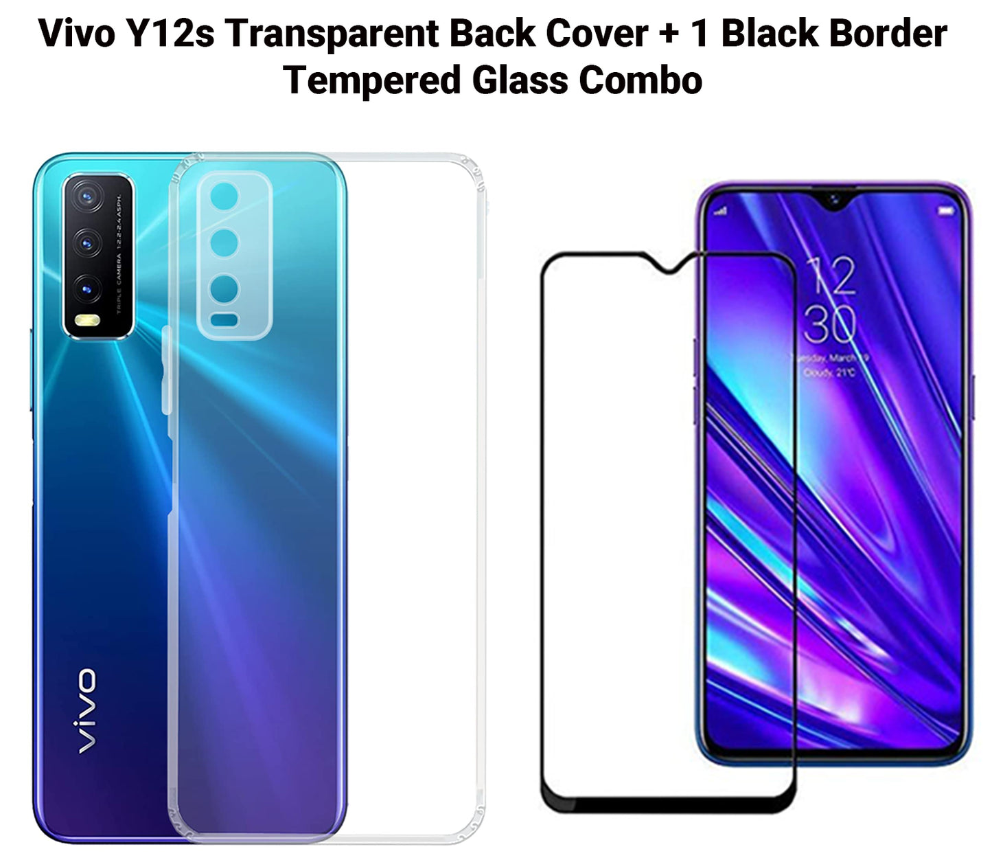VAKIBO Super Premium Soft TPU Transparent Case With Dustplug,Side Grip,Corner Protection,lanyard Cuts,Camera Protection Suitable for Vivo Y12s