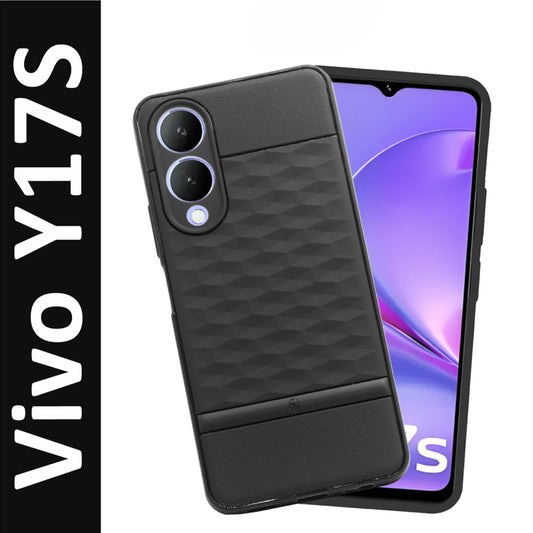 VAKIBO Parallax Design Black Coloured Soft TPU Rubber Back Cover Case With Camera Protection Ring Suitable for Vivo Y17s